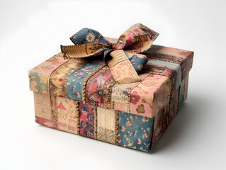Handmade Gift Box with Unique Patterned Ribbon Made from Recycled Materials