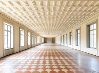 Obraz premium Empty Hallway With White Walls And Checkerboard Floor