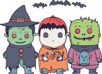 Naklejka premium Cute Halloween Monsters Trio