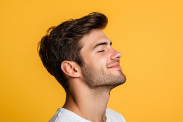 Obraz premium A close up of a man's face with his eyes closed