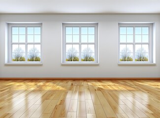 Fototapeta premium Empty Room With Three Windows
