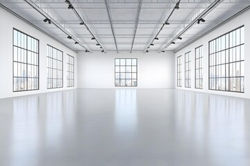 Modern Empty Room with Large Windows and City View