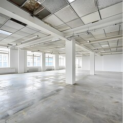 Empty Office Space with White Walls and Windows