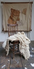 Rustic Wooden Chair with Fabric Draped Over It