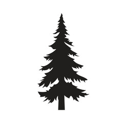 Black silhouette of a Christmas tree, simple festive design element.