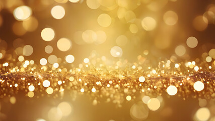 Abstract photo of backlight reflector and glitter bokeh lights background. Image is blurred and made with colorful filters. golden christmas background