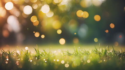Abstract photo of backlight reflector and glitter bokeh lights background. Image is blurred and made with colorful filters. golden christmas background