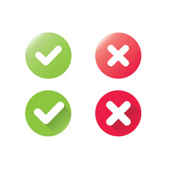 Fototapeta premium Green check and red cross symbols, squared vector signs. 