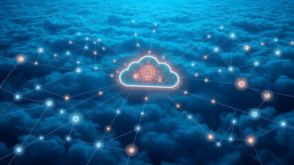 Futuristic Cloud Computing - Virtual Infrastructure - A digital artwork of cloud structures, embodying the futuristic virtual infrastructure of cloud computing and its impact on data storage and manag