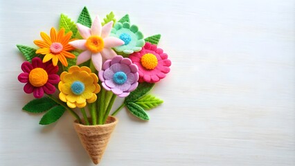 Obraz premium Cute summer bouquet made of felt for decoration , felt, summer, bouquet, flowers, colorful, craft, handmade, DIY, cute