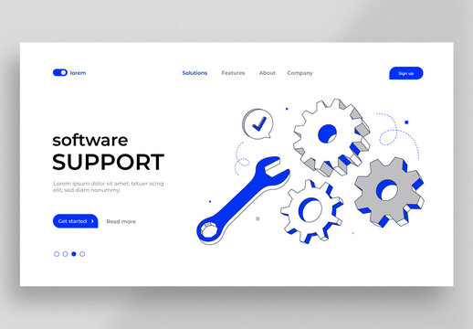Support Software Landing Page Template with Blue Accents
