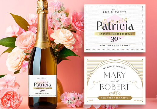 Wedding and Birthday Champagne Vintage Label Layout