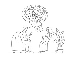 Psychotherapy concept. Psychologist and patient. Vector illustration
