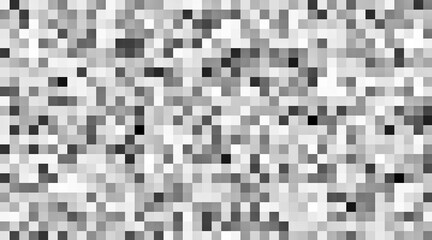 A black and white image of a pixelated pattern. The image is monochromatic and has a pixelated texture