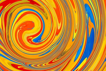Grioovy psychedelic wave background : A colorful swirl of paint with a yellow center. The colors are bright and vibrant, creating a sense of energy and movement. The swirl seems to be in motion
