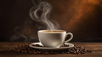 Cup of coffee on table with nature in background, AI-generative