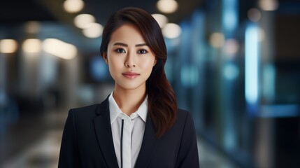 Fototapeta premium Confident young Asian businesswoman in a modern office setting, 