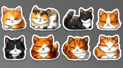 Obraz premium Eight Adorable Cartoon Cats in Various Poses