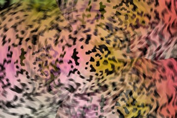 A colorful, abstract pattern of spots and stripes. The colors are bright and bold, creating a sense of energy and movement. The pattern is reminiscent of a tiger's fur. Instead