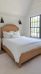White Bedroom with Wooden Bed and Window