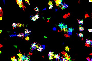 A colorful image of many triangles and squares. The colors are bright and the shapes are jagged. The image has a chaotic and energetic feel to it