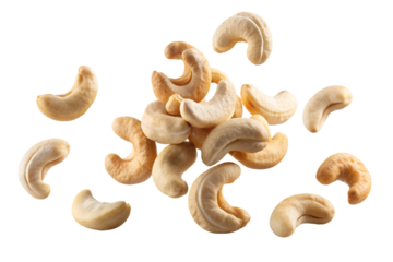 Flying Delicious Cashew Nuts Isolated on Transparent Background