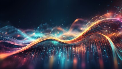 Obraz premium A colorful wave of light and sound is displayed on a dark background