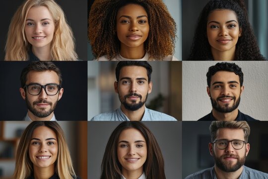 Virtual conference, webinar, online meeting video screen. Group of diverse employee, colleagues using app for video communication, virtual conference, Generative AI