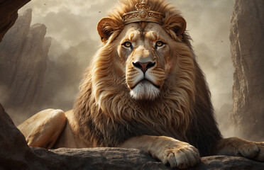 Obraz premium lion crown christian concept art