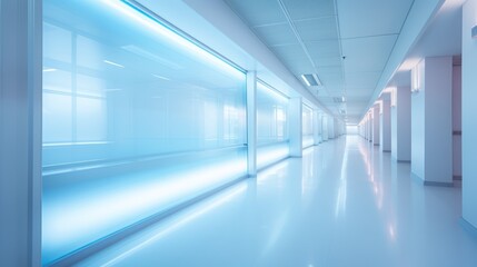 Obraz premium blur effect in a hospital corridor with blue lighting 