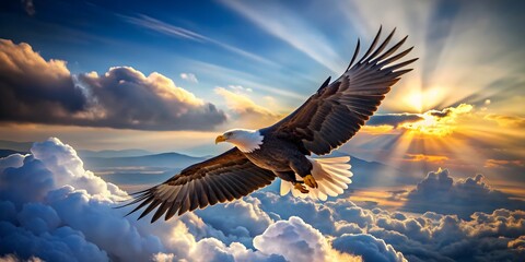 Majestic eagle soaring high in the sky, eagle, bird, predator, wingspan, flight, majestic, wildlife, freedom, sky, nature