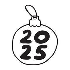 Christmas ball with number - 2025. Happy new year concept. Outline design. Vector illustration