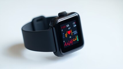 Black smartwatch displaying heart rate and pulse on the screen.