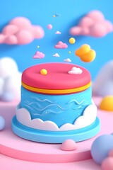 3D Cartoon Cloud Shaped Cake Illustration