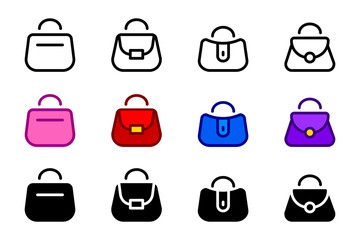 Ladies bag icon. Handbag color symbol. Women purse color illustration.