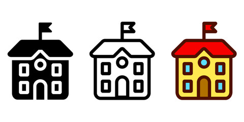 School building icon. Education symbol. College sign. schoolhouse exterior illustration.