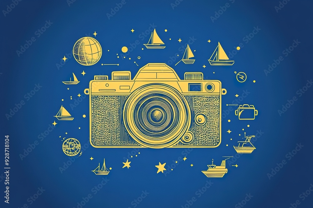 Wall mural World Photography Day with World Map Background, photographer taking photo. World Photography Day social media banner and instagram banner post design