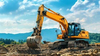 Obraz premium Large excavator on construction site 