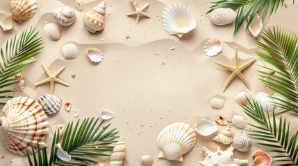 Seashells and starfish on sand