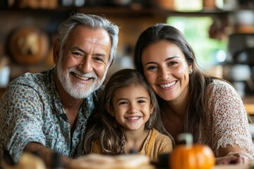 Obraz premium Portrait of happy family in kitchen at home, Generative AI