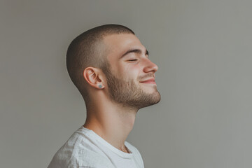 Obraz premium A close up of a man's face with his eyes closed