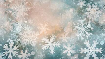 Digital snowflakes in soft, wintery tones on an abstract background, perfect for conveying the chill and beauty of the season.