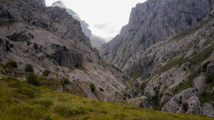 Paisaje montaña ruta senderismo sobre el rio Cares
