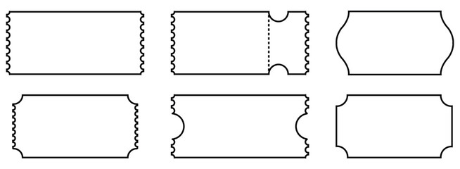 Discount coupon icons set. Black Outline and different signs of tickets. Money-saving shopping concept vector illustration isolated on white background.