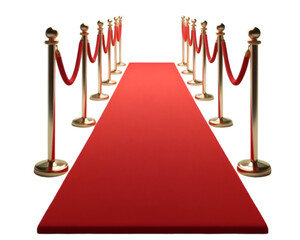 Red carpet and golden barriers isolated on transparent background - Generative AI