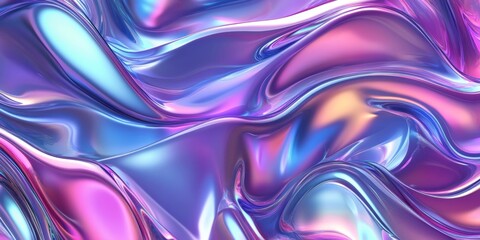 Obraz premium Iridescent Metallic Abstract Waves: Fluid Multicolor Background for Luxury Scarves, Children's Books, and Web Design. Harmonious Blend of Art and Nature in AI-Generated Decorative Illustration. Dreamy