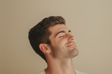 Obraz premium A close up of a man's face with his eyes closed
