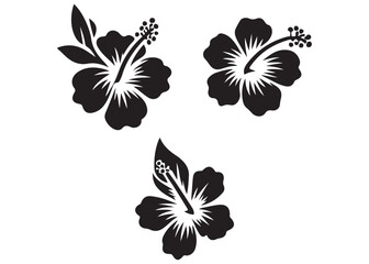 vector set of hibiscus flowers, Set of black silhouette of tropical hibiscus flowers, Beautiful hibiscus flower, Tropical hibiscus bloom silhouette, Hibiscus flower logo, hibiscus flower silhouette