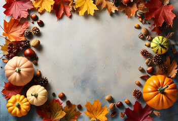 Vintage Autumn Frame with Golden Leaves and Soft Background