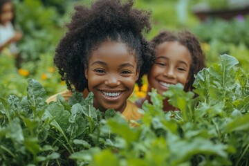 African American family spending time together in their garden, Generative AI